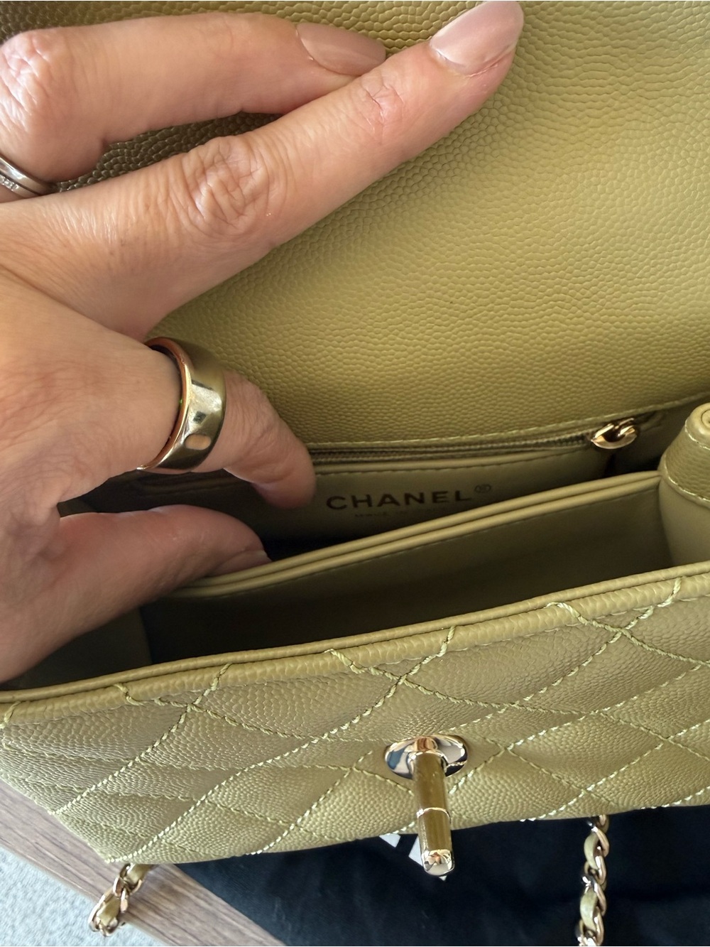 CHANEL Coco Top Handle Bag in Olive Green Caviar Leather with Gold Hardware - Picture 8 of 13